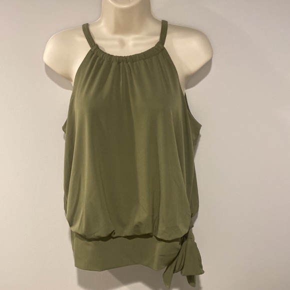 Olive Green Smocked Neck Tank Top with Banded Bottom - Size Small - Picture 1 of 6